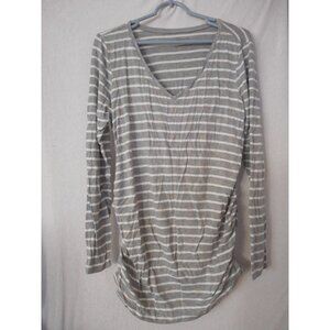 Maternity Motherhood Sz L t-shirt Ruched sides gold polka dot Grey white striped